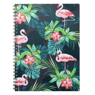 Cuaderno Patrón de verano tropical sin soldadura con flamin