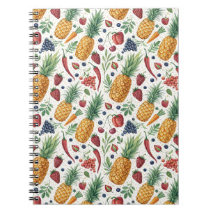 Cuaderno Patrón de verduras y frutas en acuarela pintado a