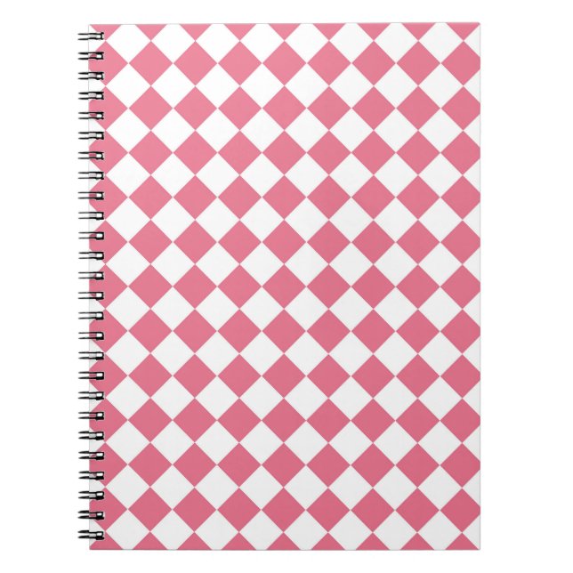 Cuaderno Patrón de verificador de diamantes blancos rosa (Frente)