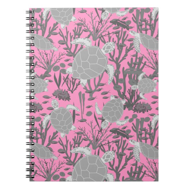 Cuaderno Patrón de vida marina moderna rosa y gris (Frente)