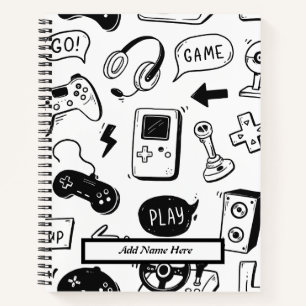 Cuaderno Patrón de videojuegos en blanco y negro moderno