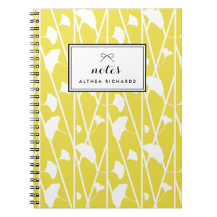Cuaderno Patrón de vinos florales amarillos elegantes perso
