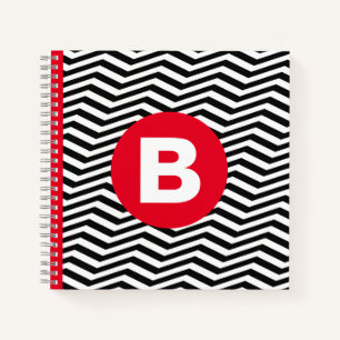 Cuaderno Patrón de zig zag en blanco y negro con monograma