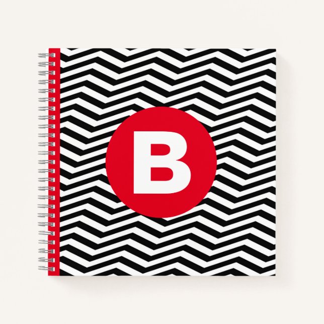 Cuaderno Patrón de zig zag en blanco y negro con monograma  (Anverso)