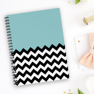 Cuaderno Patrón de zigzag negro y blanco, chevron, azul