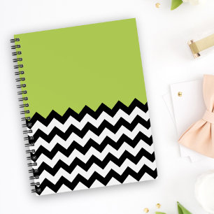 Cuaderno Patrón de zigzag negro y blanco, chevron, verde