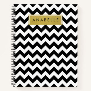 Cuaderno Patrón de zigzag negro y blanco, su nombre