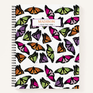 Cuaderno Patrón decorativo de mariposas coloridas