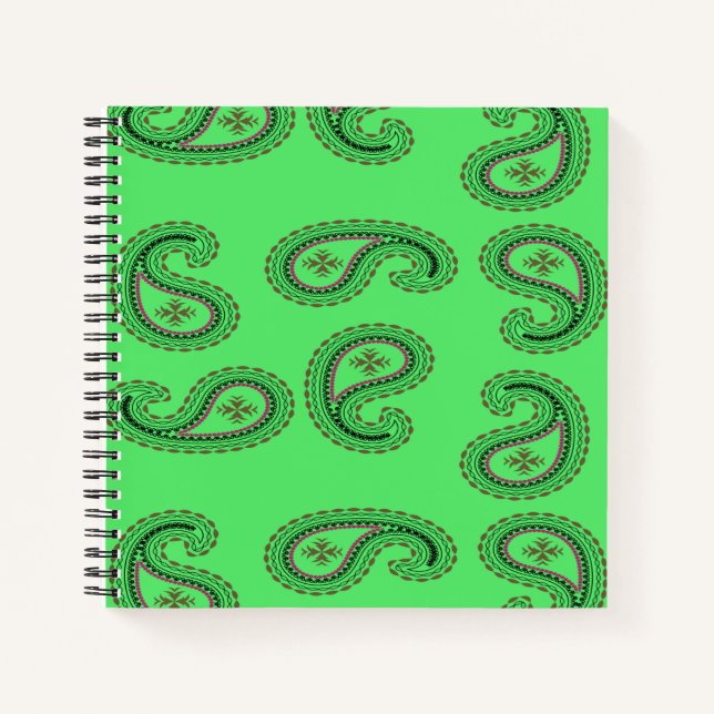 Cuaderno Patrón decorativo de paisajes en verde (Anverso)