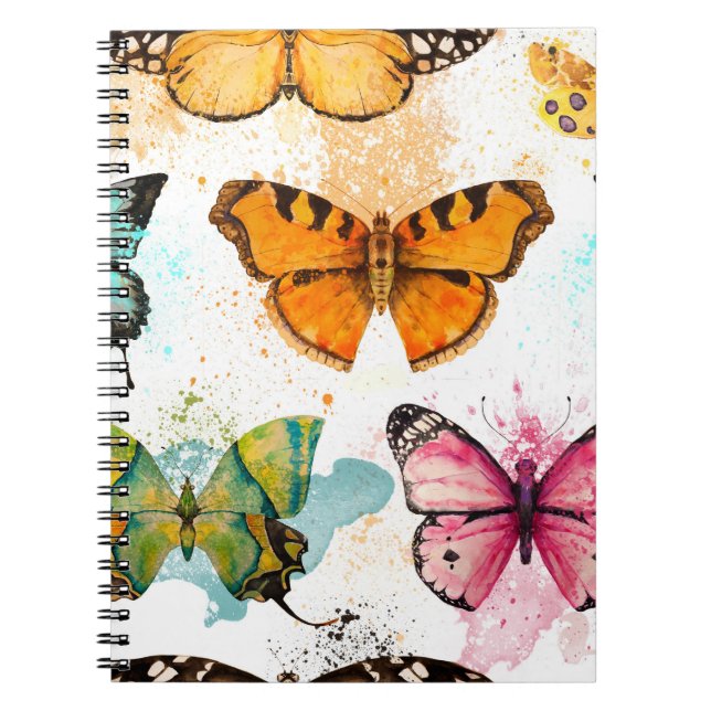 Cuaderno Patrón delgado sin foco de mariposa acuarela (Frente)