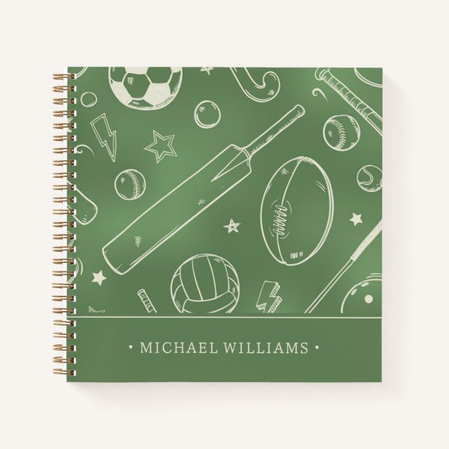 Cuaderno Patrón deportivo verde | Añadir su nombre (Anverso)
