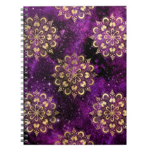 Cuaderno Patrón Dharma Mandala de galaxia dorada y púrpura