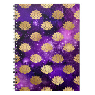 Cuaderno Patrón Dharma Mandala de galaxia dorada y púrpura