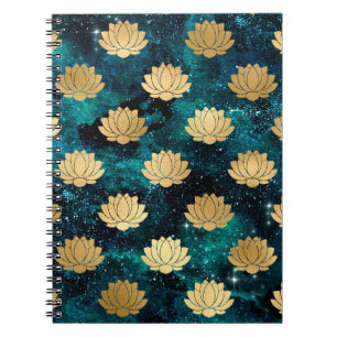 Cuaderno Patrón Dharma Mandala de galaxia verde dorada y os