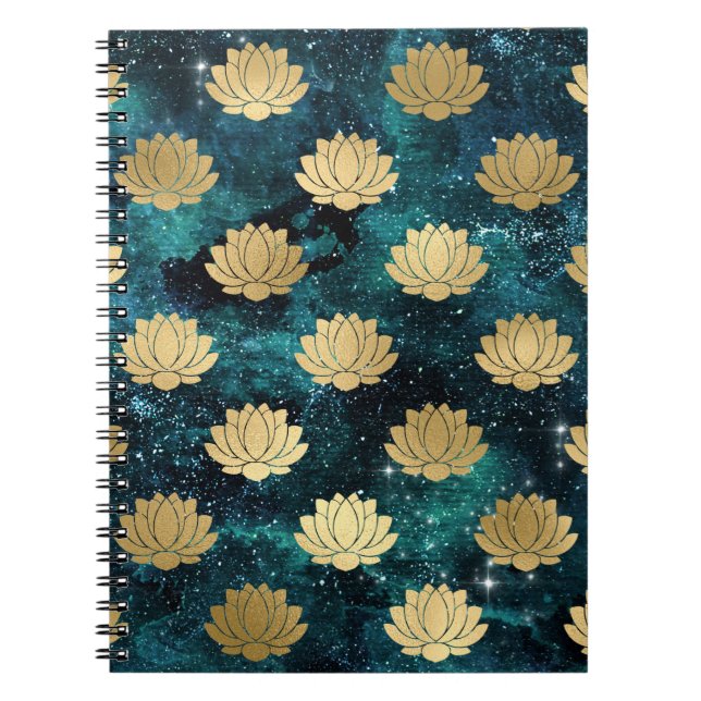 Cuaderno Patrón Dharma Mandala de galaxia verde dorada y os (Frente)
