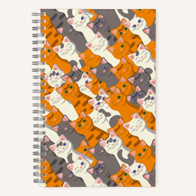 Cuaderno Patrón diagonal del gato negro jengibre (Anverso)