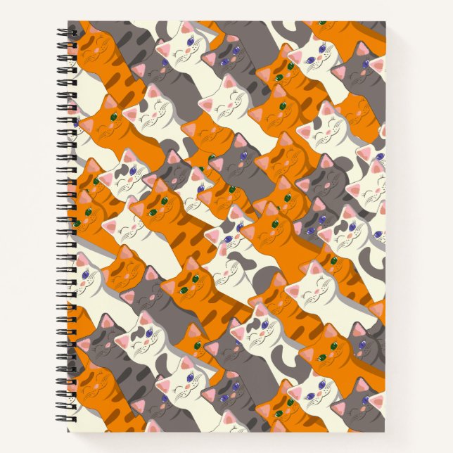 Cuaderno Patrón diagonal del gato negro jengibre (Anverso)