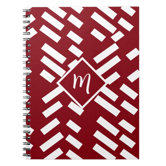Cuaderno Patrón diagonal tachado rojo Minimalista, monogram (Frente)