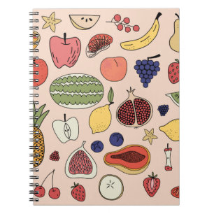 Cuaderno Patrón dibujado a mano de fruta