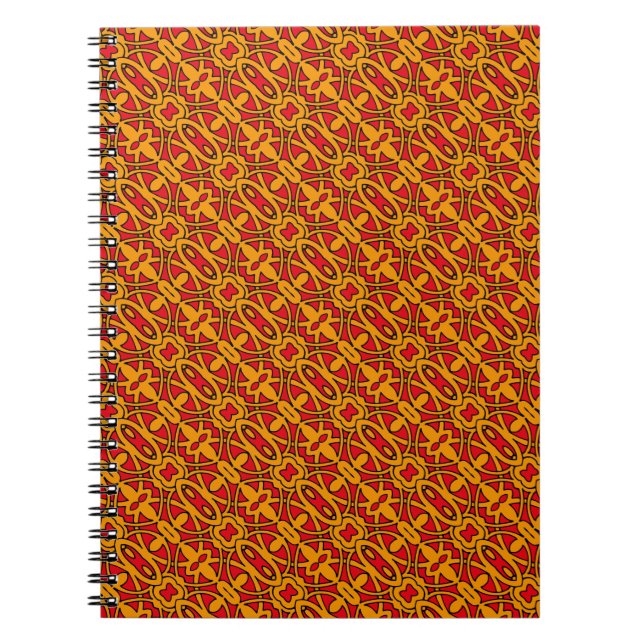 Cuaderno Patrón dibujado de mano roja y naranja (Frente)