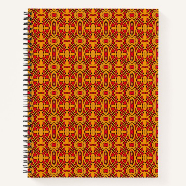Cuaderno Patrón dibujado de mano roja y naranja (Anverso)