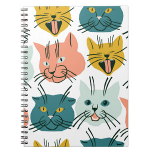 Cuaderno Patrón Divertido Antiguo de Caritas de Gatos.