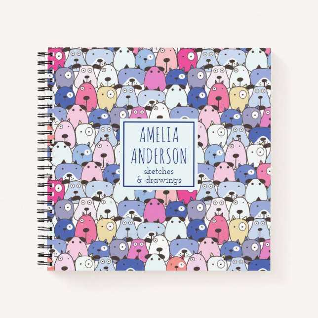 Cuaderno Patrón divertido de cara de perro abstracto con no (Anverso)