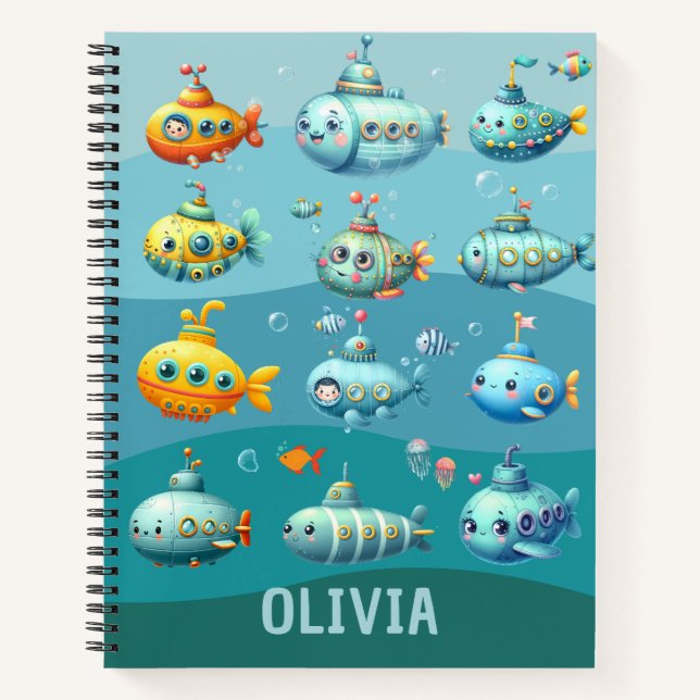 Cuaderno Patrón Divertido de Submarino Adorable (Anverso)