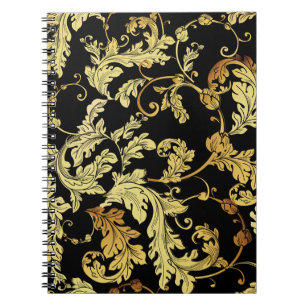 Cuaderno Patrón dorado y sin costuras. Fondo floral