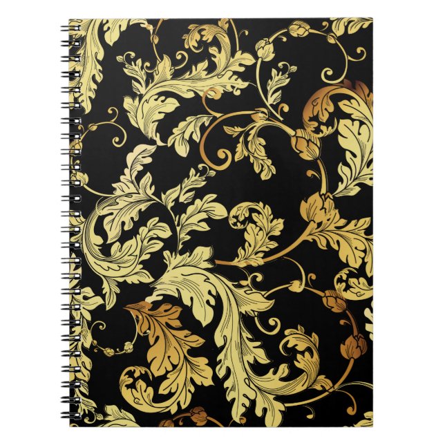 Cuaderno Patrón dorado y sin costuras. Fondo floral (Frente)