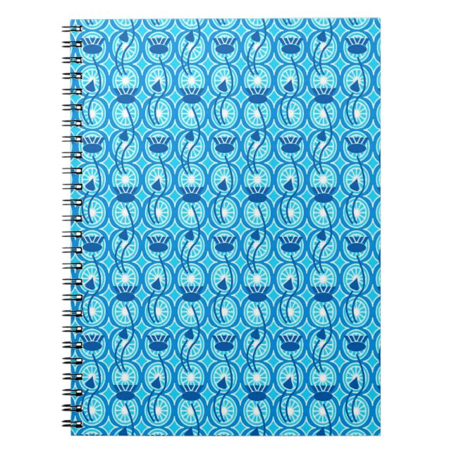 Cuaderno Patrón egipcio Lotus, cobalto y turquesa (Frente)