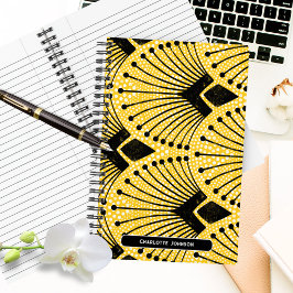 Cuaderno Patrón elegante Art Deco Amarillo Peacock