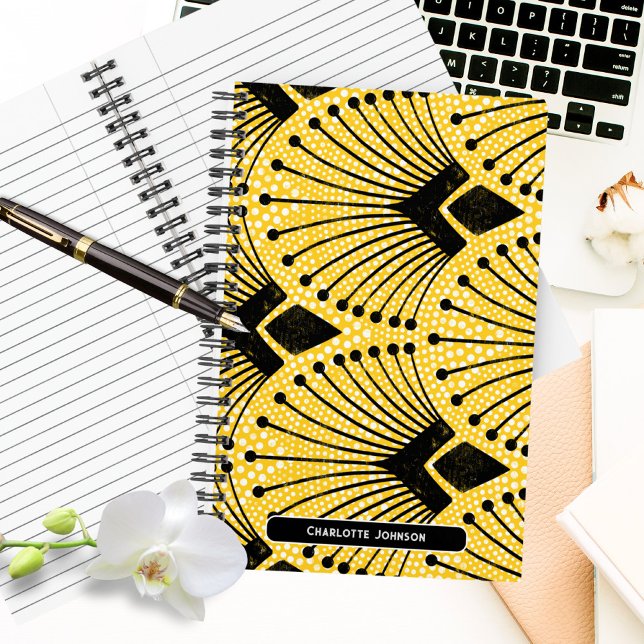 Cuaderno Patrón elegante Art Deco Amarillo Peacock (Elegant Art Deco Yellow Peacock Pattern Notebook ©Susanne Sachers - Sunny Mind 🌞)