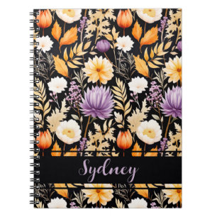 Cuaderno Patrón elegante de calabaza y flores de caída