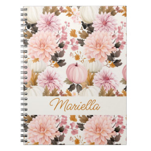 Cuaderno Patrón elegante de calabaza y flores de caída