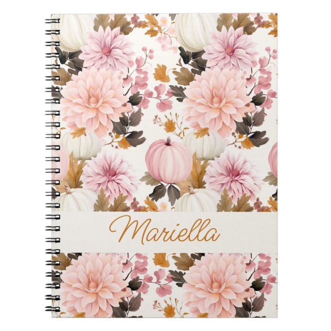 Cuaderno Patrón elegante de calabaza y flores de caída (Frente)