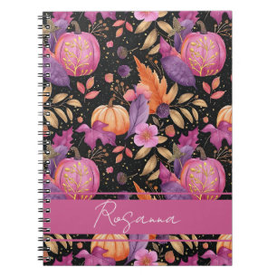Cuaderno Patrón elegante de calabaza y flores de caída