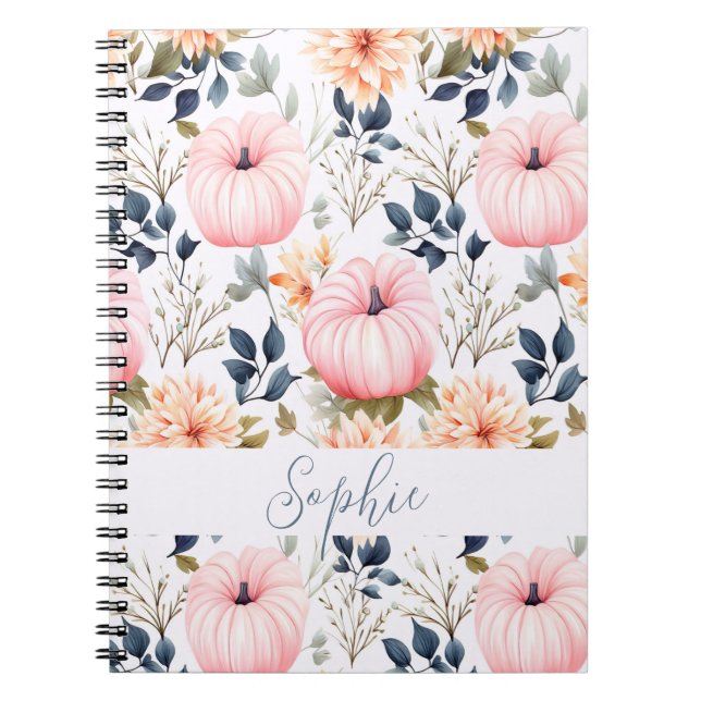 Cuaderno Patrón elegante de calabaza y flores de caída (Frente)