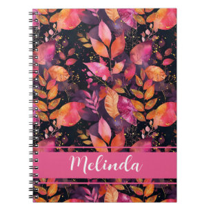 Cuaderno Patrón elegante de calabaza y flores de caída