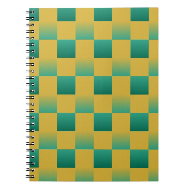 Cuaderno Patrón elegante de cuadros en verde y oro (Frente)
