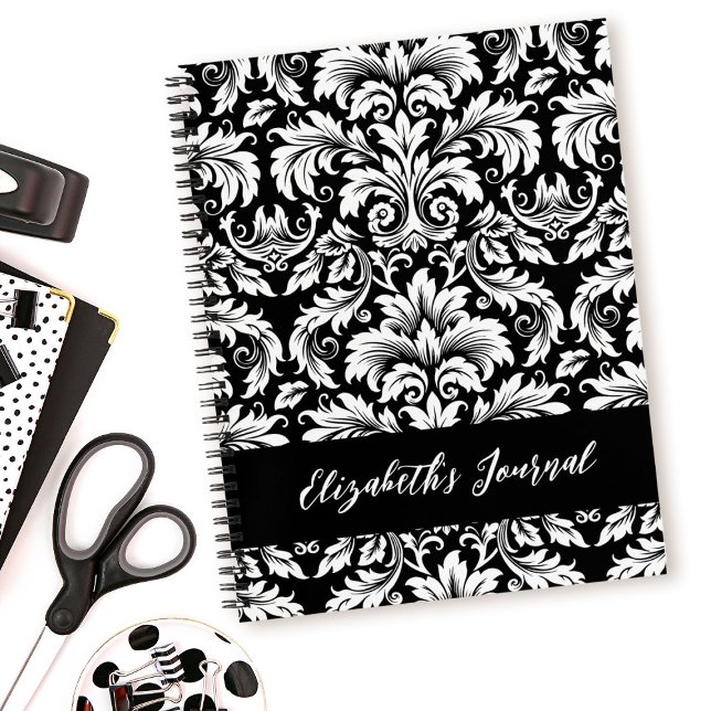 Cuaderno Patrón elegante de damasco blanco negro (An elegant black and white damask pattern journal. Makes a cute gift for a friend.)