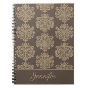 Cuaderno Patrón elegante de damasco dorado de moda floral