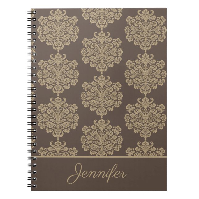 Cuaderno Patrón elegante de damasco dorado de moda floral (Frente)