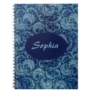 Cuaderno Patrón elegante de Damasco Vintage azul