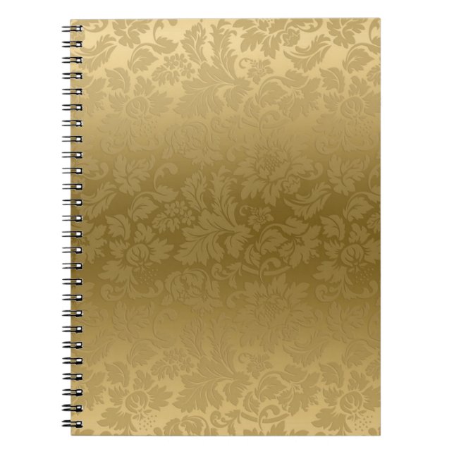 Cuaderno Patrón elegante de damasquinados florales monocrom (Frente)