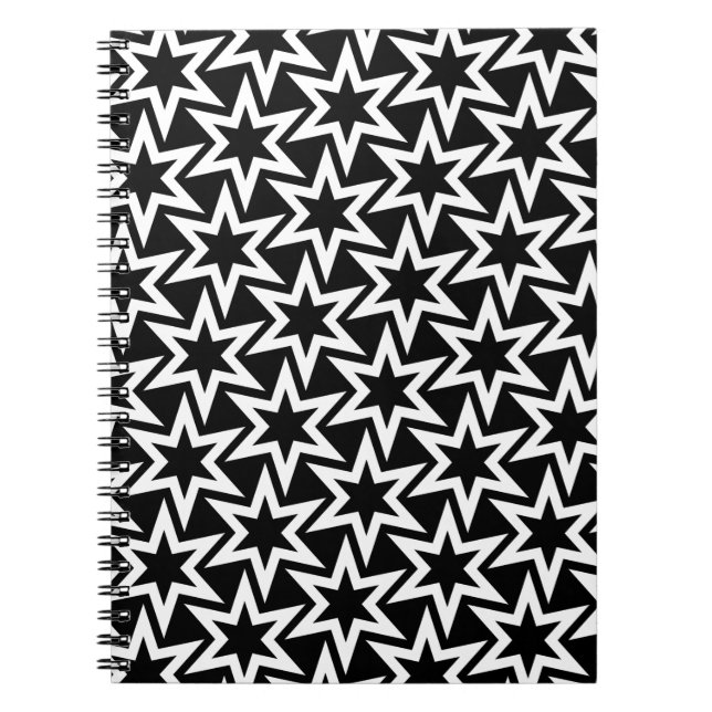 Cuaderno Patrón elegante de estrella geométrica en blanco y (Frente)