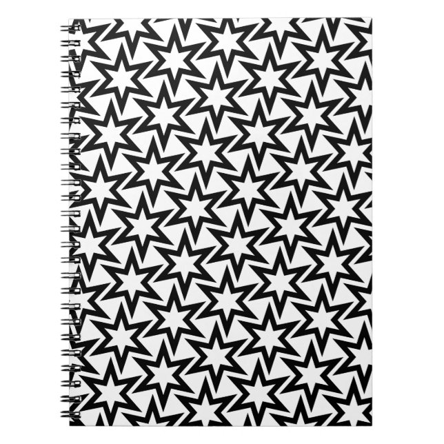 Cuaderno Patrón elegante de estrella geométrica en blanco y (Frente)