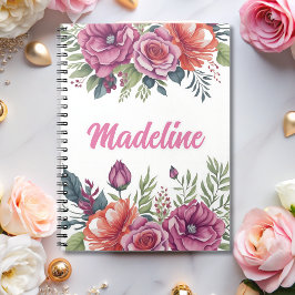 Cuaderno Patrón elegante de flor monograma de Moda personal