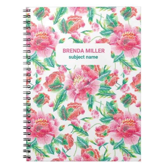 Cuaderno Patrón elegante de flores rosadas brillantes (Frente)