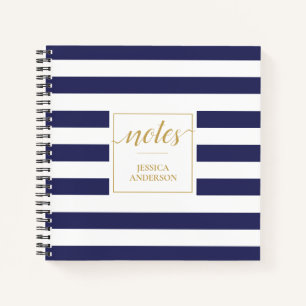 Cuaderno Patrón elegante de franjas blancas azules de la m